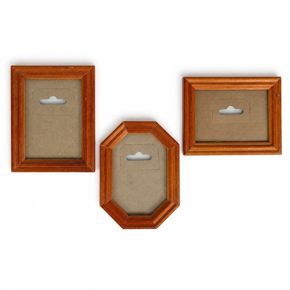 Vintage MCM 3x4 Mini Picture Frame Set of 3 Wood Rustic Wall Decor Traditional